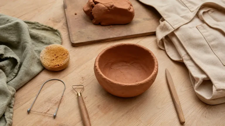 Apprendre la poterie sans four : argile autodurcissante en modelage, outils sur table