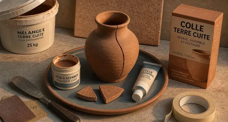 Colle terre cuite pour réparer et poser la terre cuite fendue et la tomette