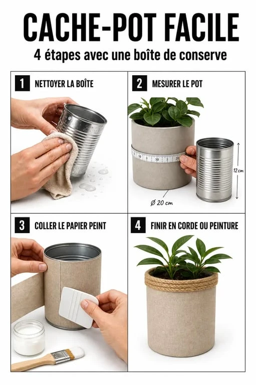 Fabriquer un cache pot facile en quatre étapes, de la boîte de conserve au cache-pot décoré