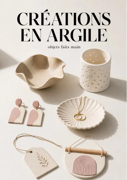 Idée de création avec de l'argile : plusieurs objets décoratifs et bijoux faits main