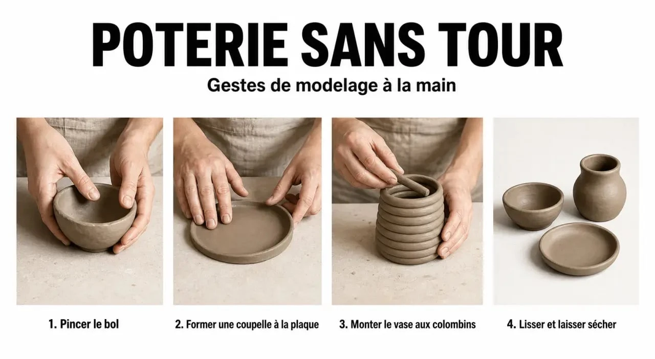 Idée poterie sans tour : gestes de modelage à la main pour débuter