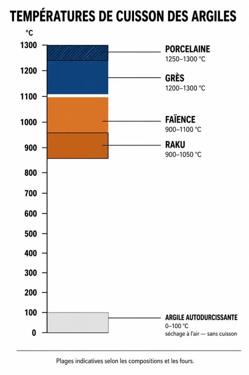 Tableau comparatif des températures de cuisson pour différents types d'argile en poterie