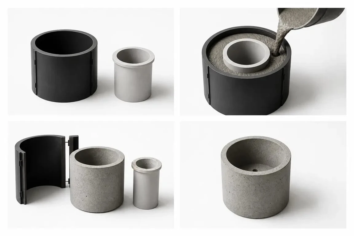 Fabriquer des pots de fleurs originaux en béton, étapes de fabrication et pot fini