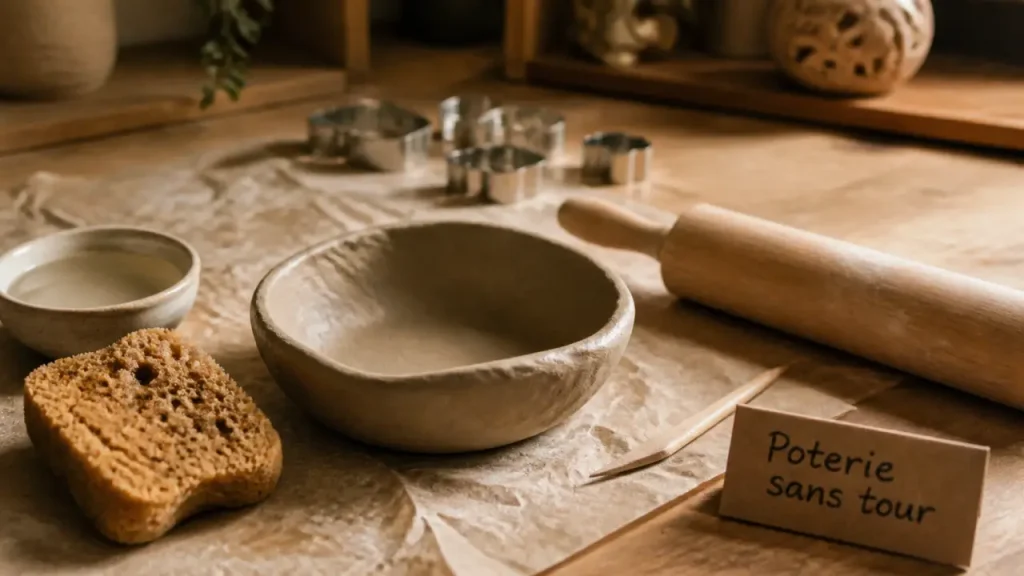 Idée poterie sans tour : coupelle en argile au pincement, sans tour, plaque et colombins