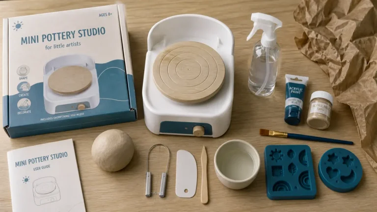 Kit poterie enfant dès 8 ans, coffret complet, tour de potier miniature et argile