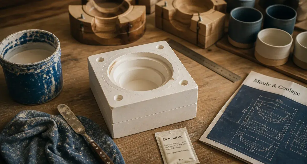 Moule pour poterie en plâtre et bois, outils de poterie pour moulage et démoulage