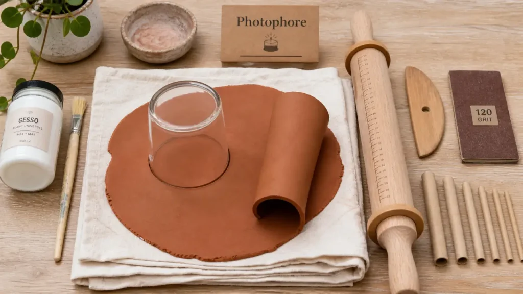 Photophore argile autodurcissante en cours, atelier sans cuisson