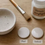 Vernis pour argile auto durcissante : échantillons mate, satin et brillant