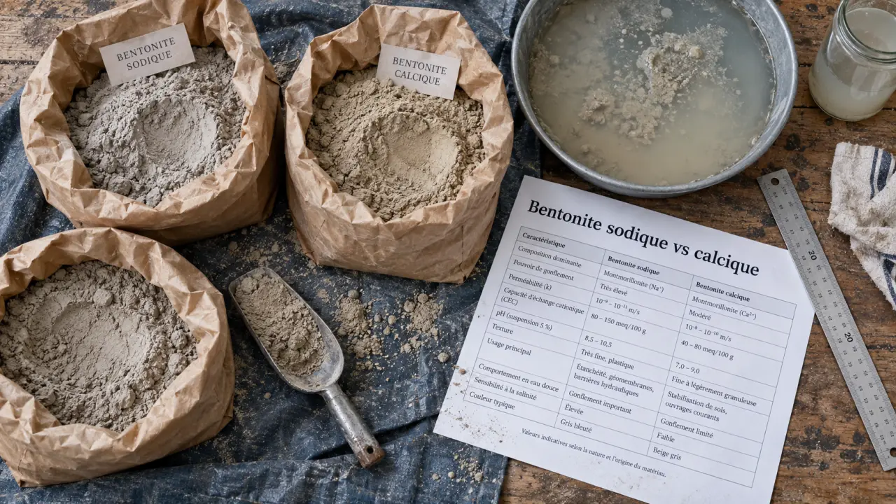 Argile bentonite en sacs, poudre et test d’eau pour qualité selon usage bassin ou vin