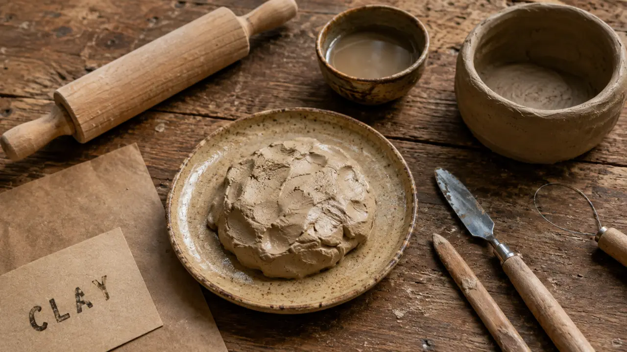 Argile en anglais : clay, loam ou mud, pâte d’argile humide sur table