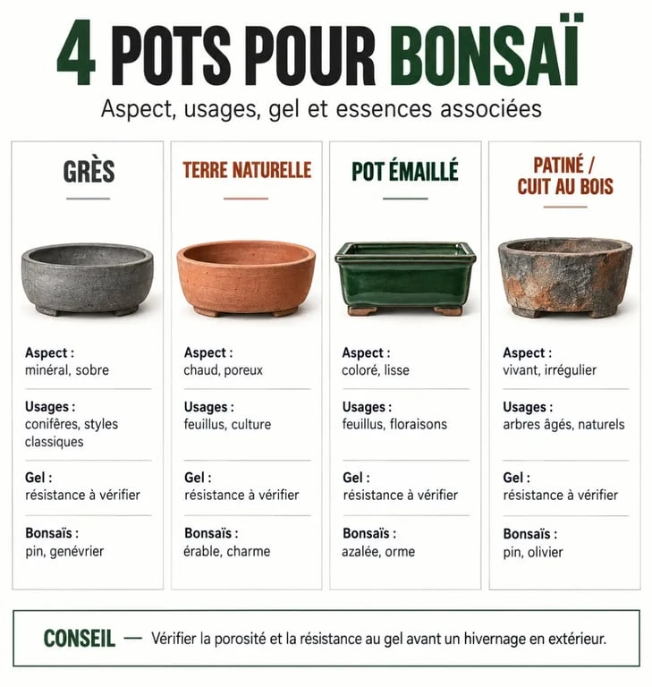 Poterie bonsaï : comparaison des matériaux et finitions pour choisir un pot adapté