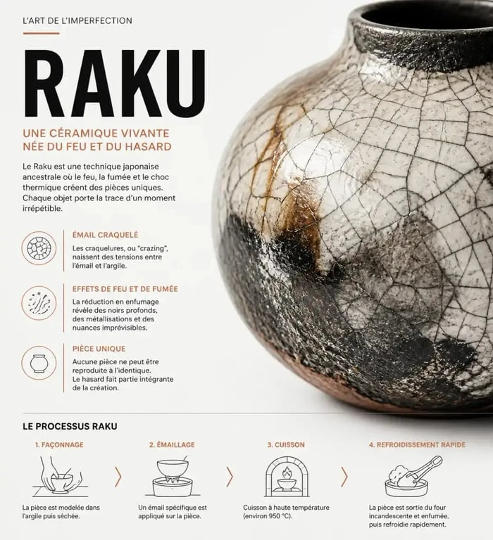 Détail d'une pièce de céramique d'art en technique Raku
