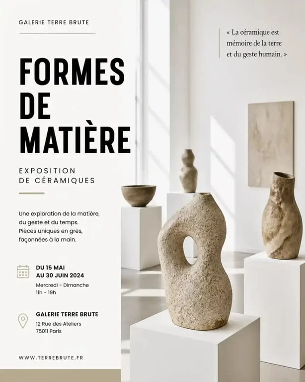 Galerie d'art céramique contemporaine avec sculptures en grès émaillé