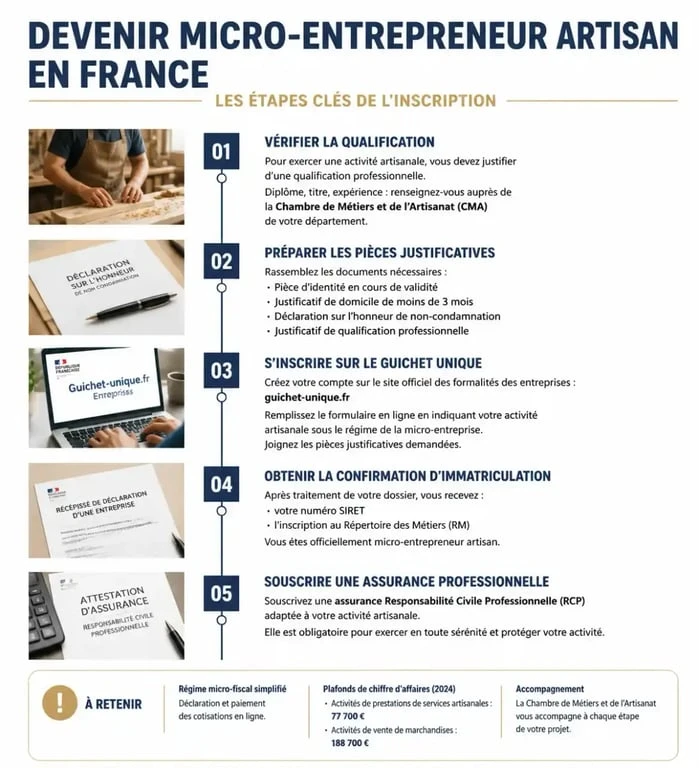 Infographie des étapes pour devenir artisan auto-entrepreneur