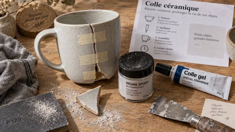 Colle céramique pour réparer une tasse fendue et recoller des fragments de céramique