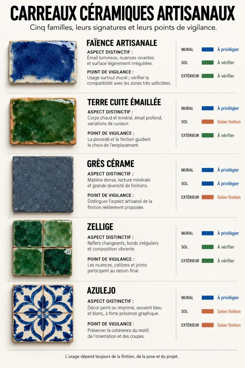 Infographie sur les carreaux en céramique artisanale et leurs usages