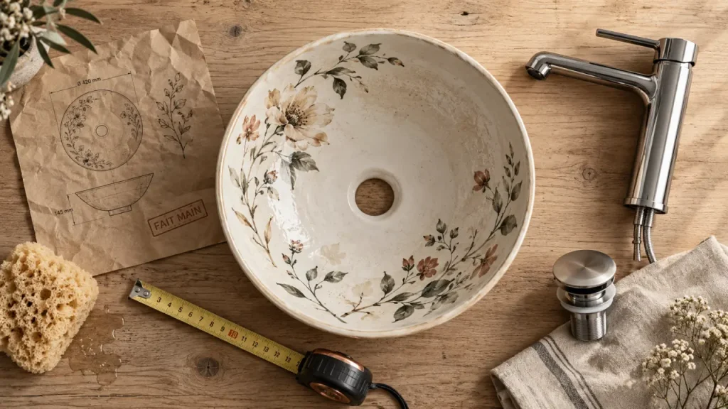Vasque céramique artisanale émaillée, décor fait main